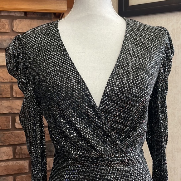 IRO LouLou Paris Women Mini Dress Black Silver Metallic Body-con Size 34 USA 2-4 - Picture 4 of 8